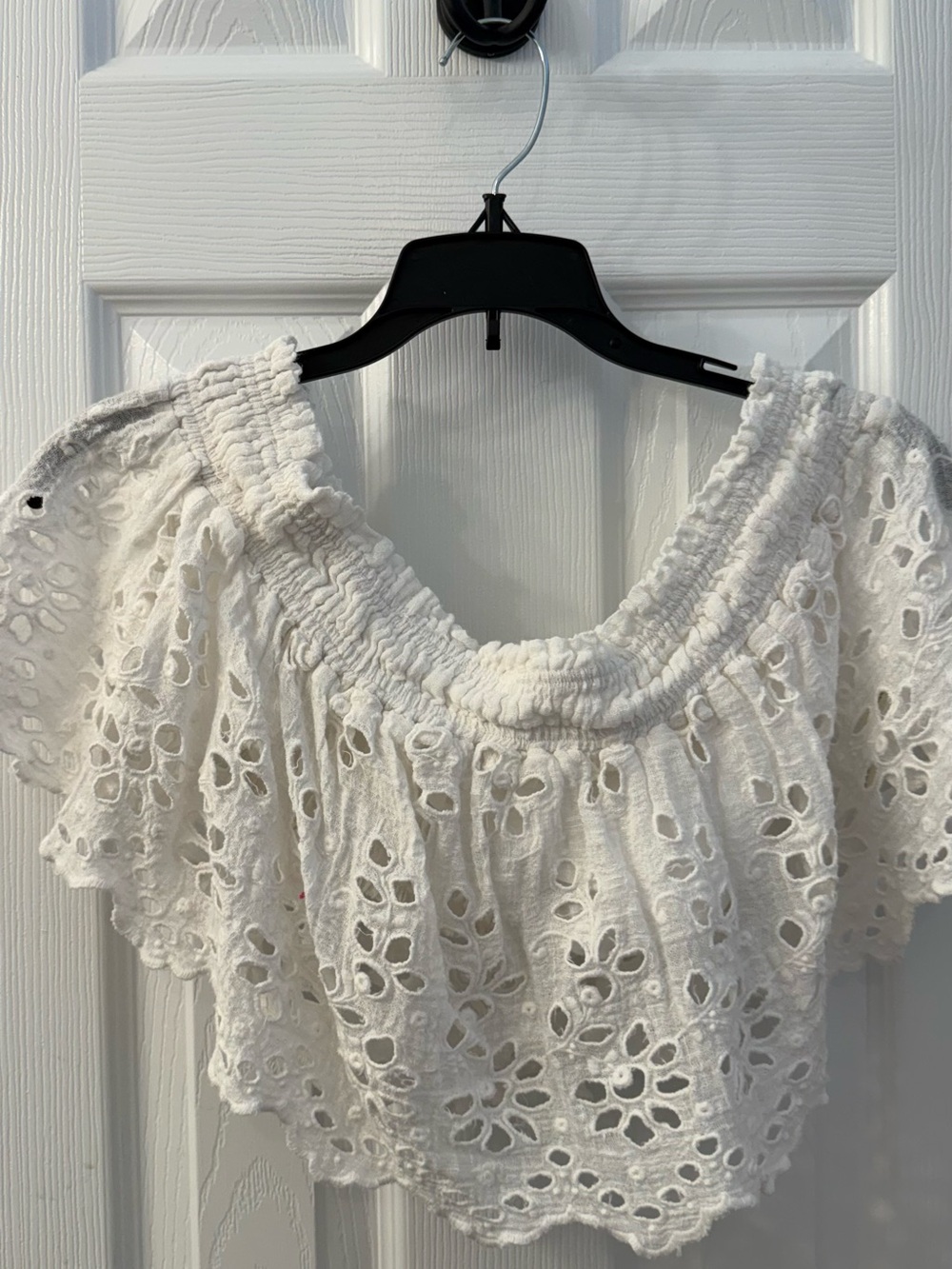 White Eyelet Off-Shoulder Crop Top